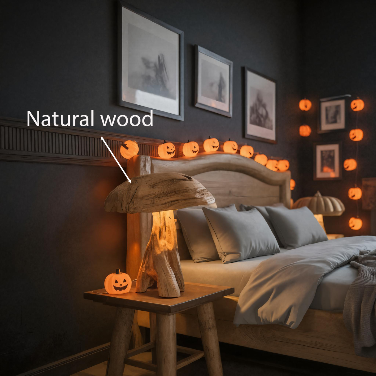 Halloween Wooden Bedside Lamp For Bedroom Or Halloween Decor