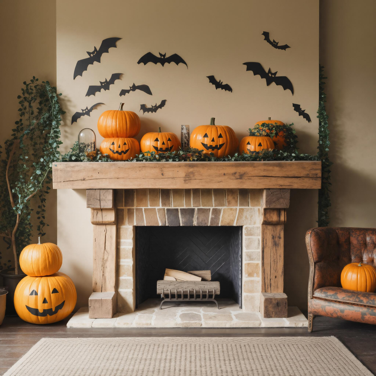 Halloween Wooden Fireplace Mantel For Fall Home Or Living Room