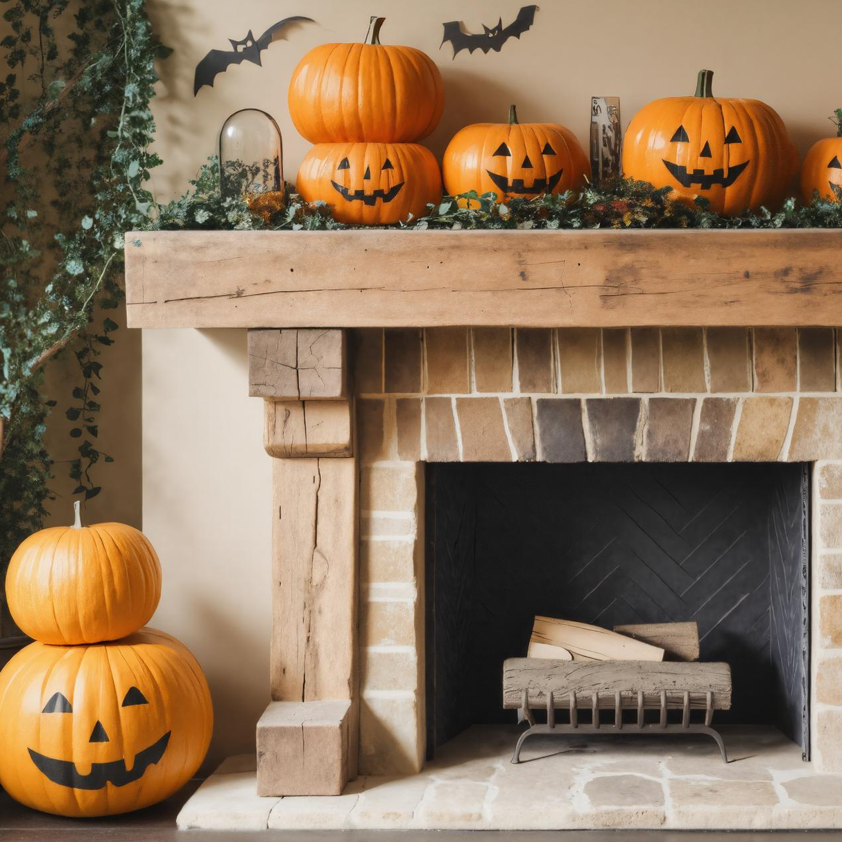 Halloween Wooden Fireplace Mantel For Fall Home Or Living Room
