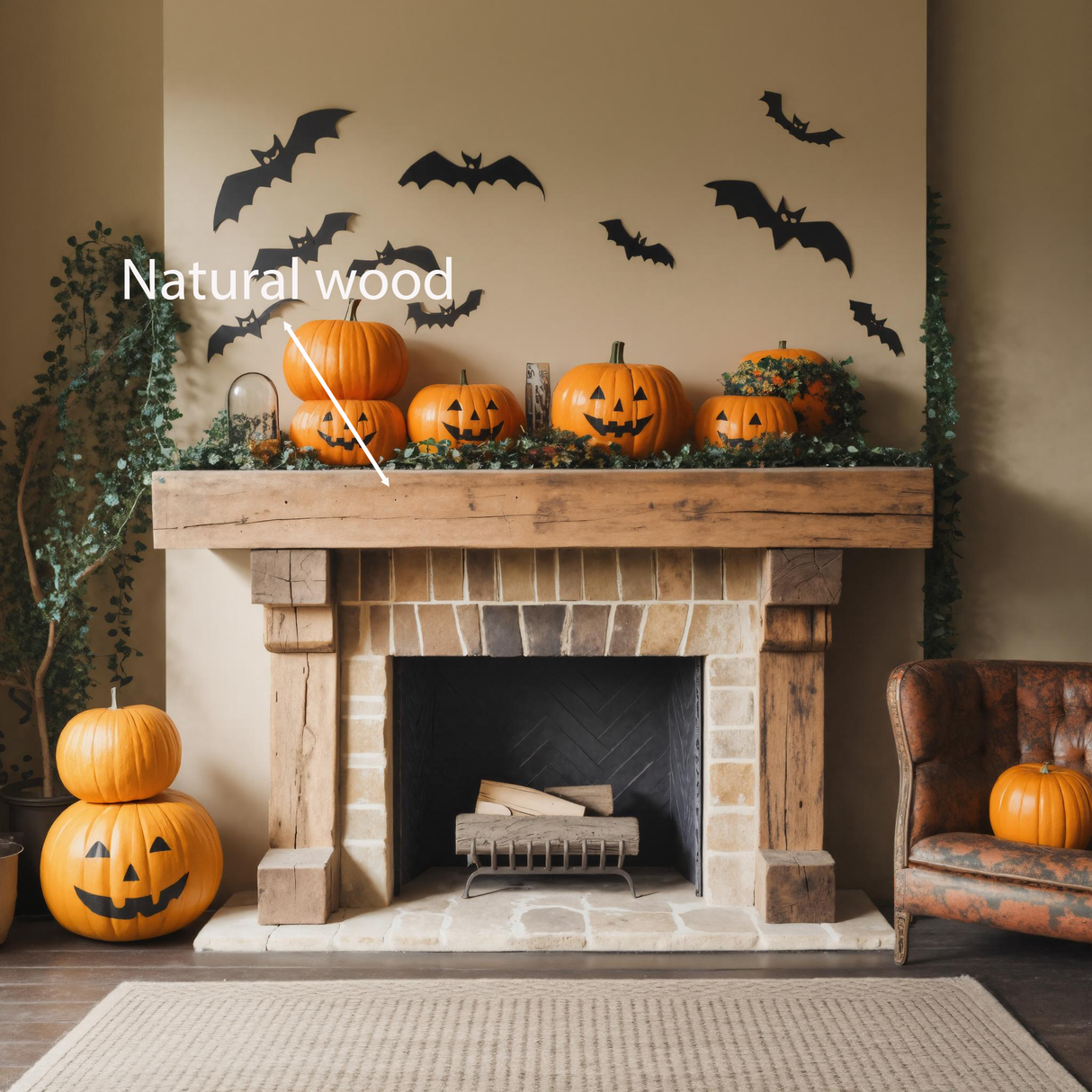 Halloween Wooden Fireplace Mantel For Fall Home Or Living Room