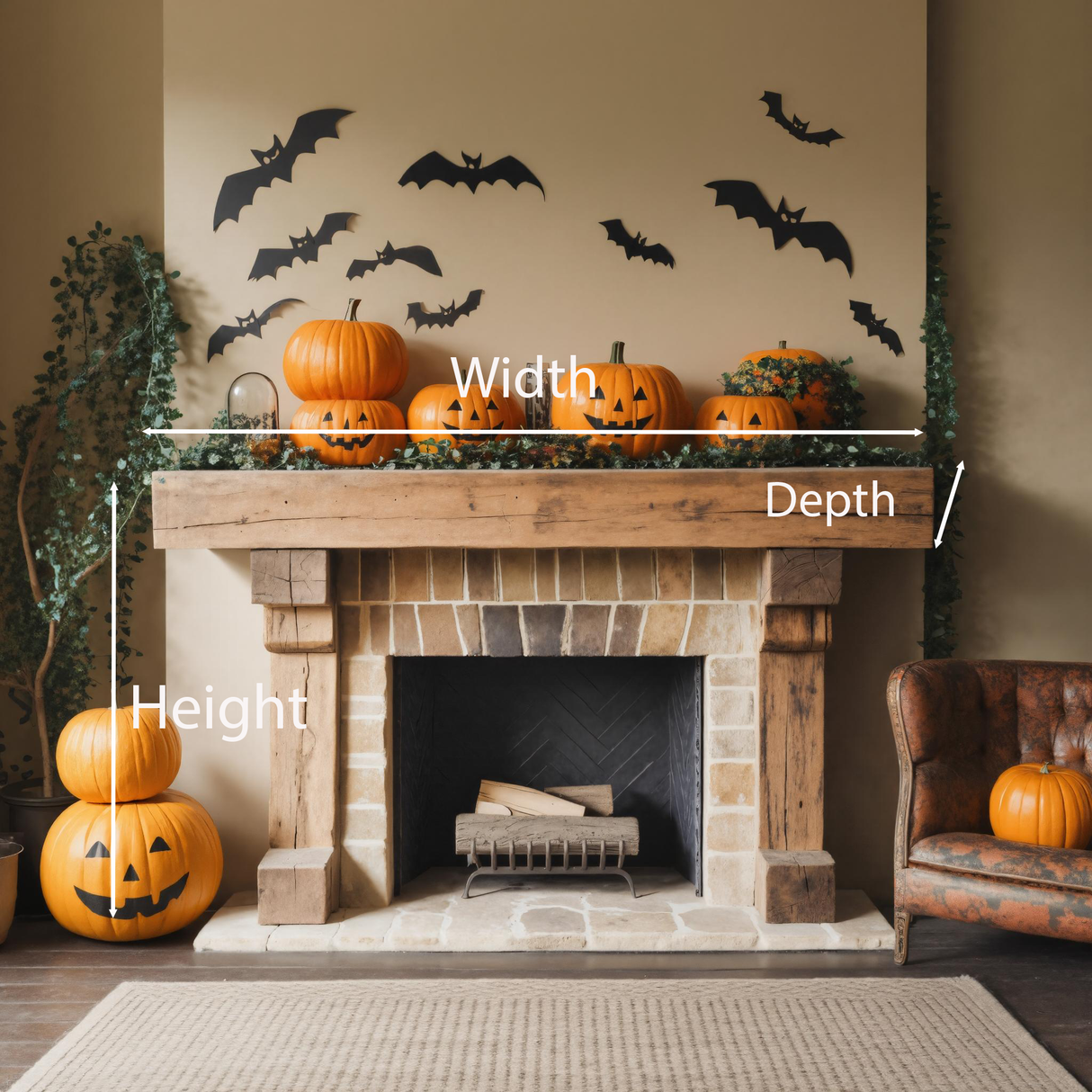 Halloween Wooden Fireplace Mantel For Fall Home Or Living Room