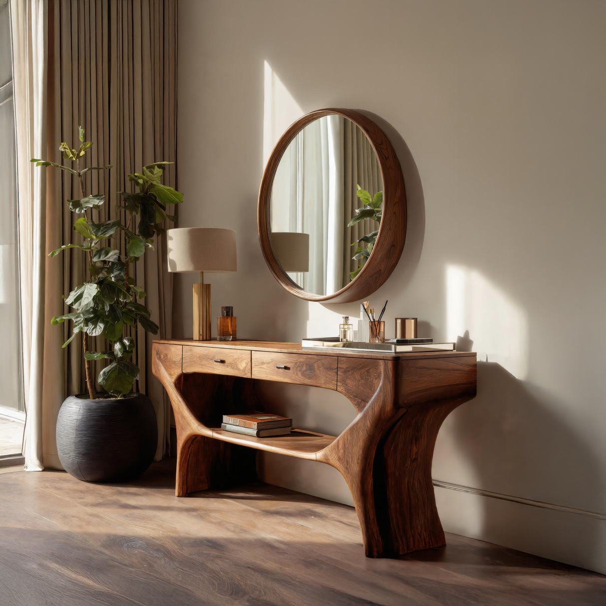 Artistic Handmade Vanity Table With Drawers For Bedroom