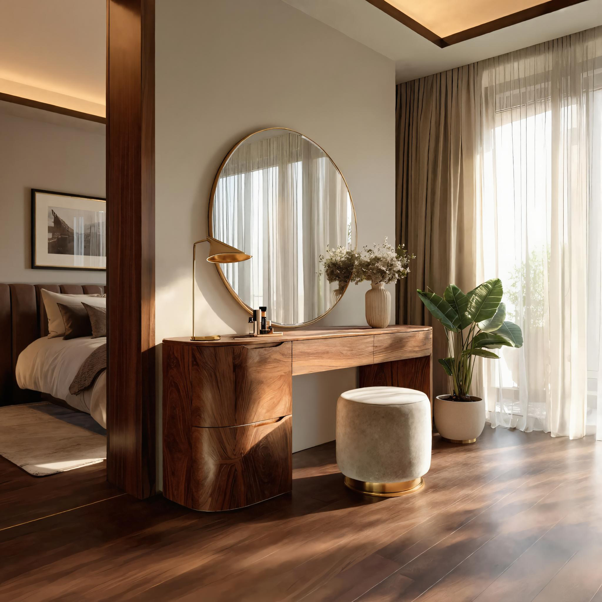 Modern Handmade Vanity Table With Drawers For Bedroom