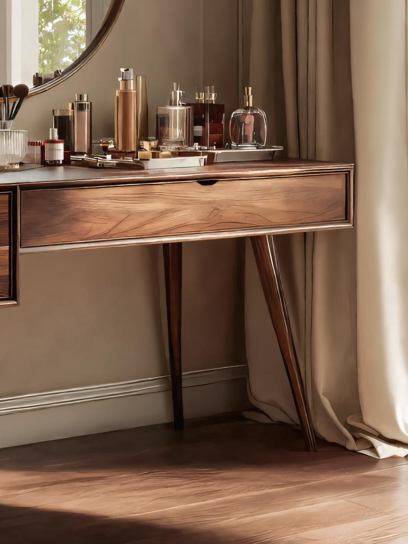 Mid Century Modern Vanity Desk With Drawers For Bedroom