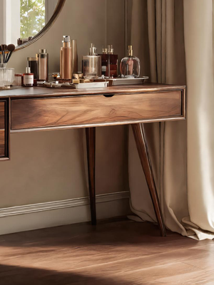 Mid Century Modern Vanity Desk With Drawers For Bedroom