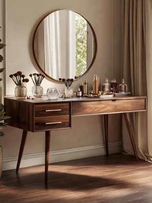 Mid Century Modern Vanity Desk With Drawers For Bedroom