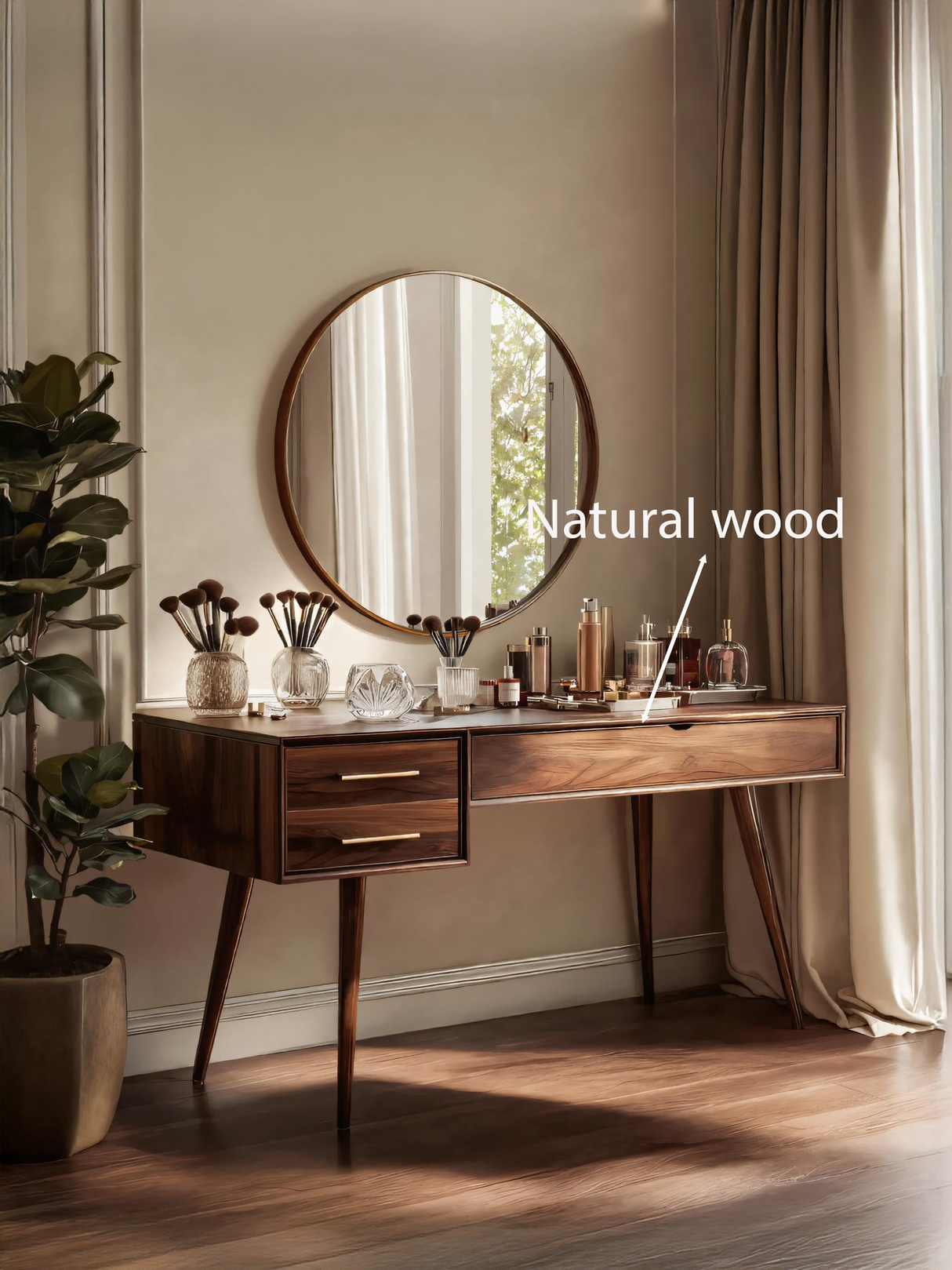 Mid Century Modern Vanity Desk With Drawers For Bedroom