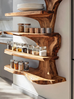 Rustic Live Edge Floating Shelf For Kitchen