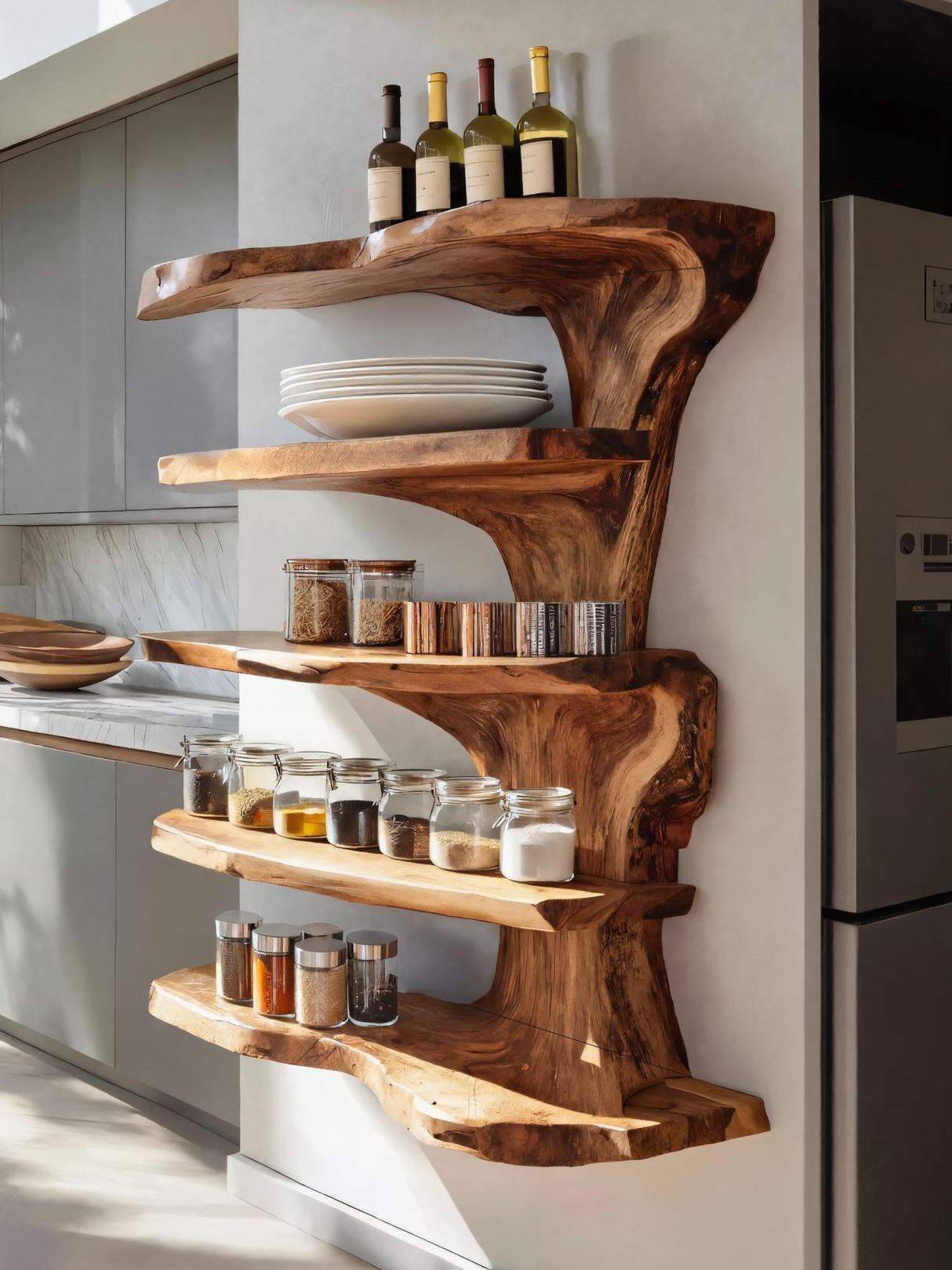Rustic Live Edge Floating Shelf For Kitchen