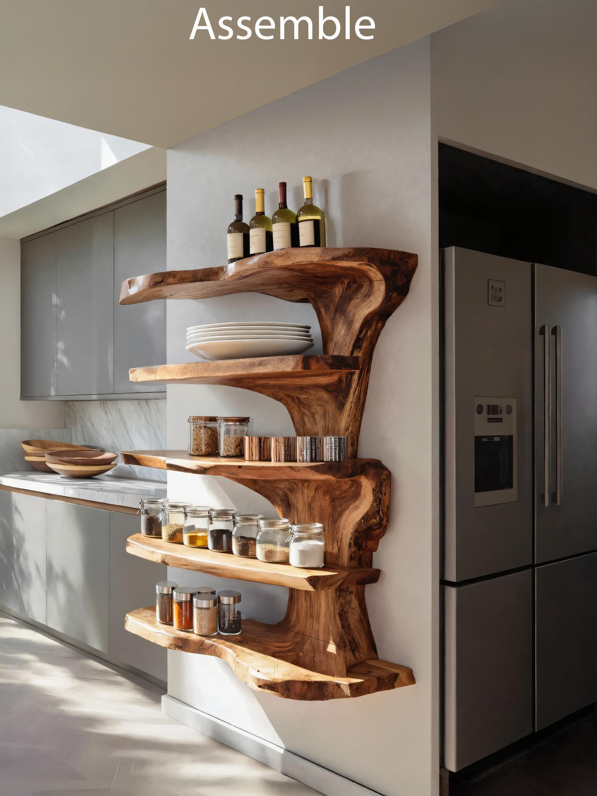 Rustic Live Edge Floating Shelf For Kitchen