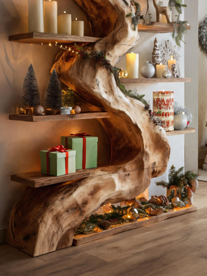 Rustic Live Edge Shelf For Living Room Or Holiday