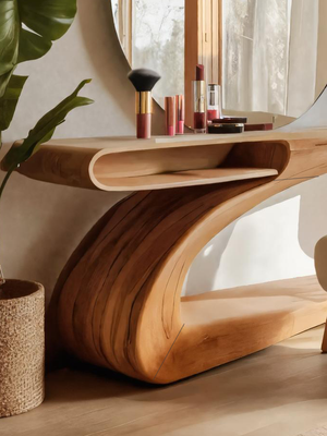 Modern Sculptural Vanity Table With Curved Design For Bedroom