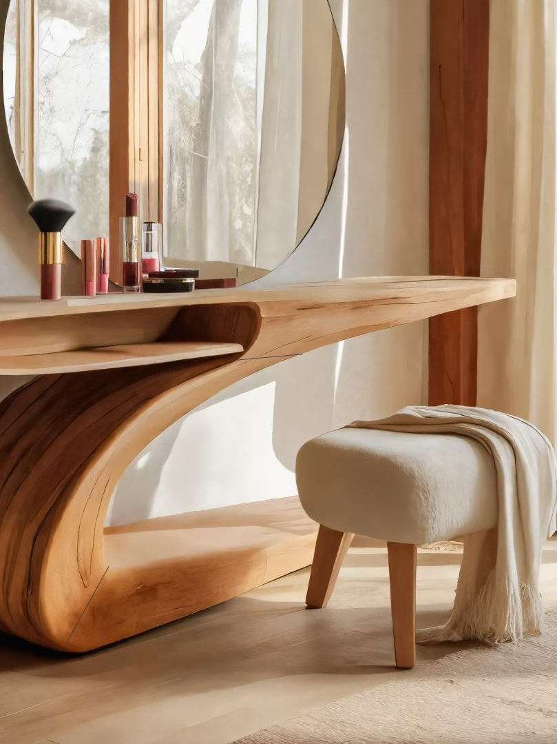 Modern Sculptural Vanity Table With Curved Design For Bedroom