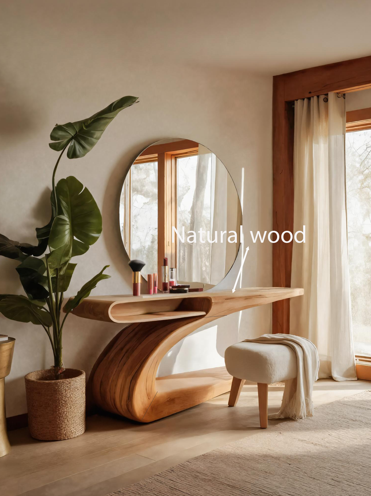 Modern Sculptural Vanity Table With Curved Design For Bedroom