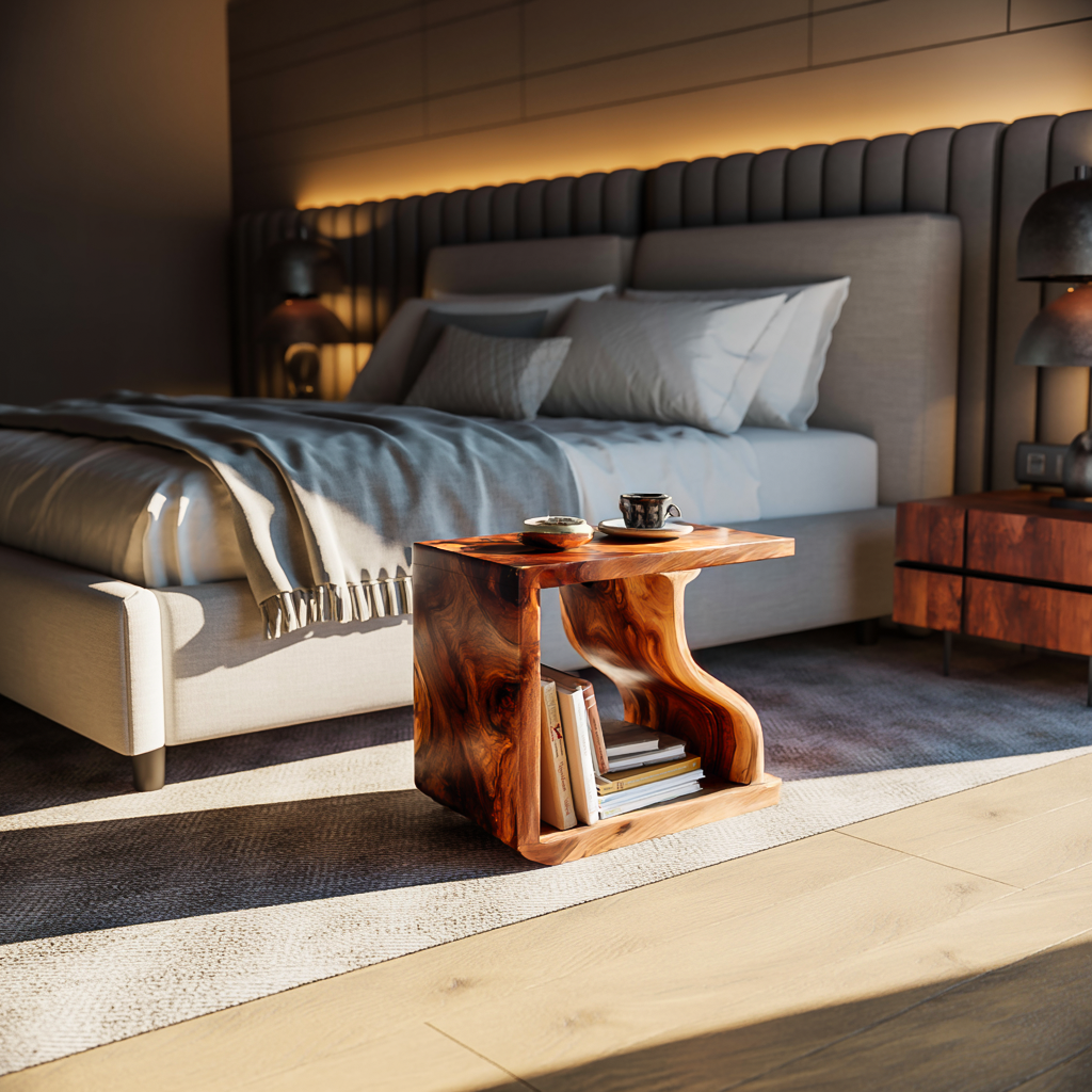 Modern Sculptural Wooden Side Table For Living Room Decor