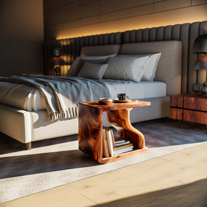 Modern Sculptural Wooden Side Table For Living Room Decor