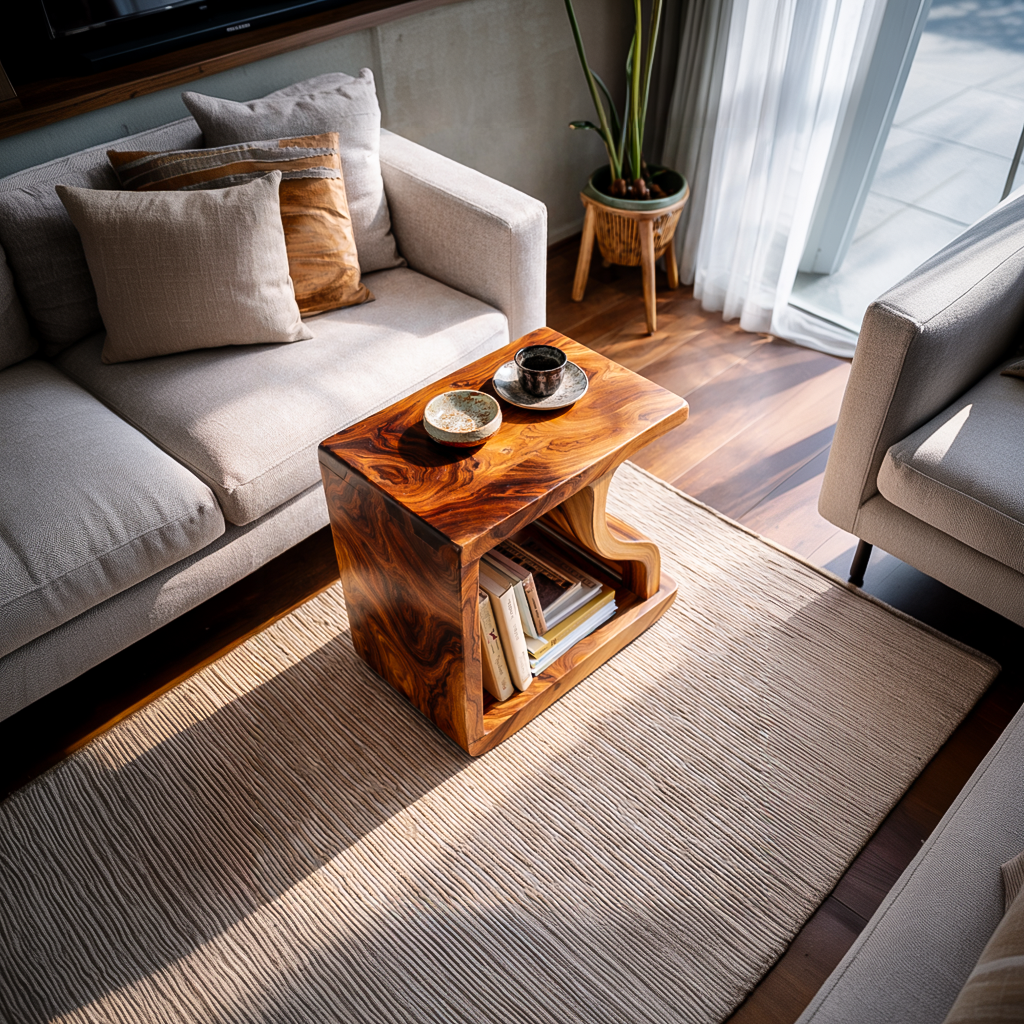 Modern Sculptural Wooden Side Table For Living Room Decor
