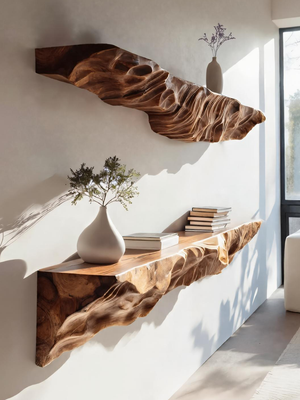 Artistic Sculptural Floating Shelf For Living Room