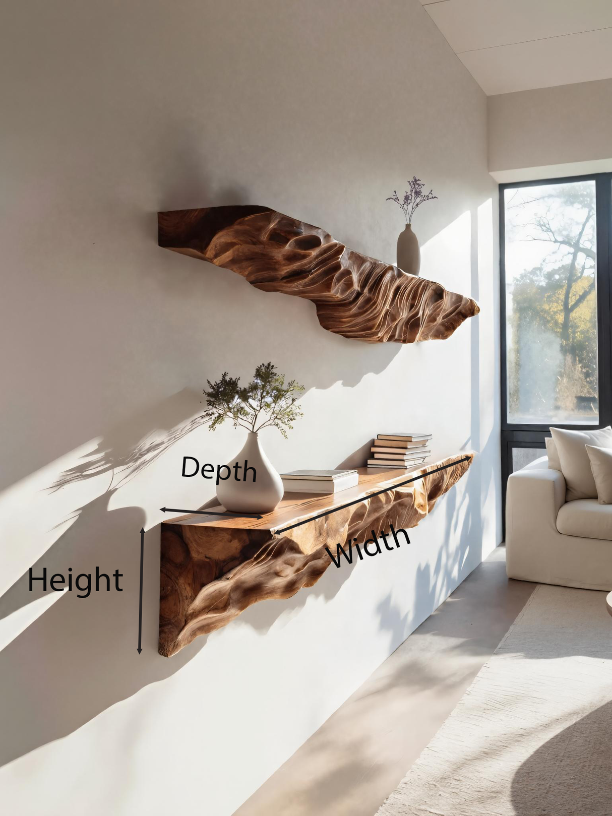 Artistic Sculptural Floating Shelf For Living Room