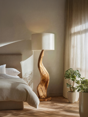 Modern Sculptural Floor Lamp With Curved Base For Bedroom