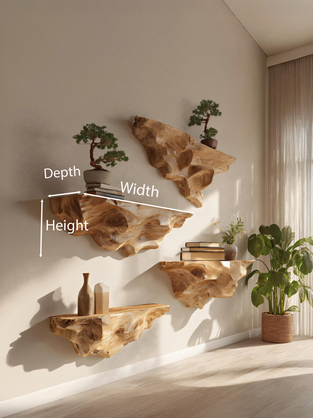 Modern Live Edge Floating Shelf For Living Room