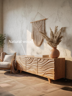 Modern Sideboard With Flowing Wave Carved For Living Room