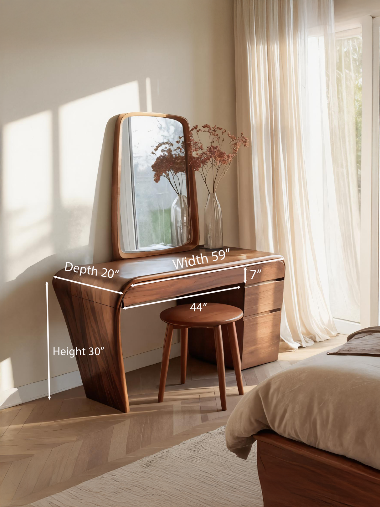 Contemporary Handmade Vanity Table With Drawers For Bedroom