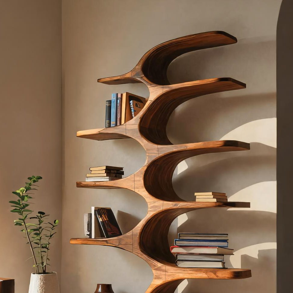 Artistic Curved Bookshelf Fluid Lines Statement For Designer Interiors