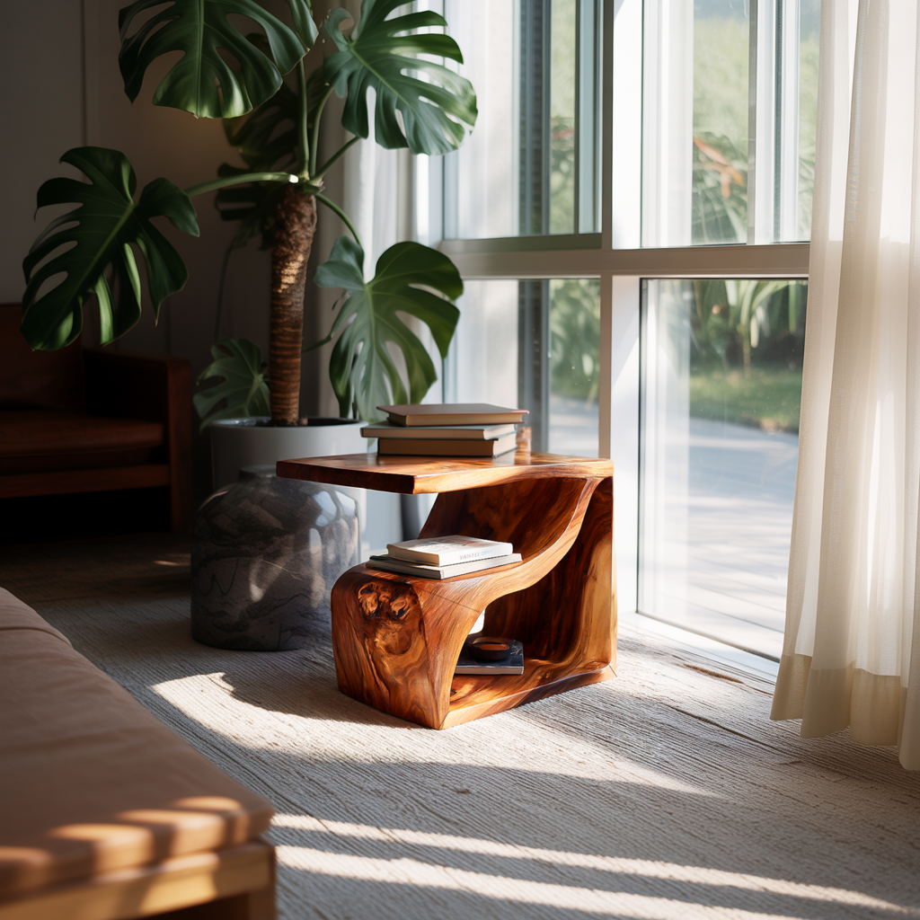 Contemporary Sculptural Wooden Side Table For Living Spaces