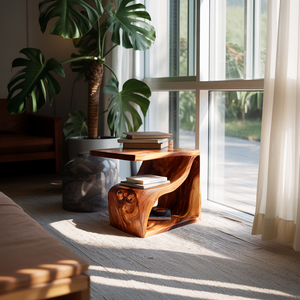 Contemporary Sculptural Wooden Side Table For Living Spaces