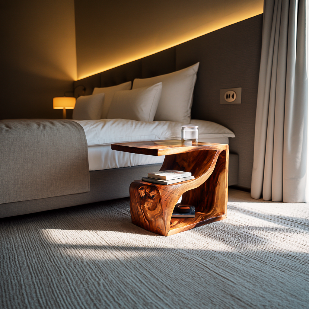 Contemporary Sculptural Wooden Side Table For Living Spaces