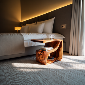 Contemporary Sculptural Wooden Side Table For Living Spaces