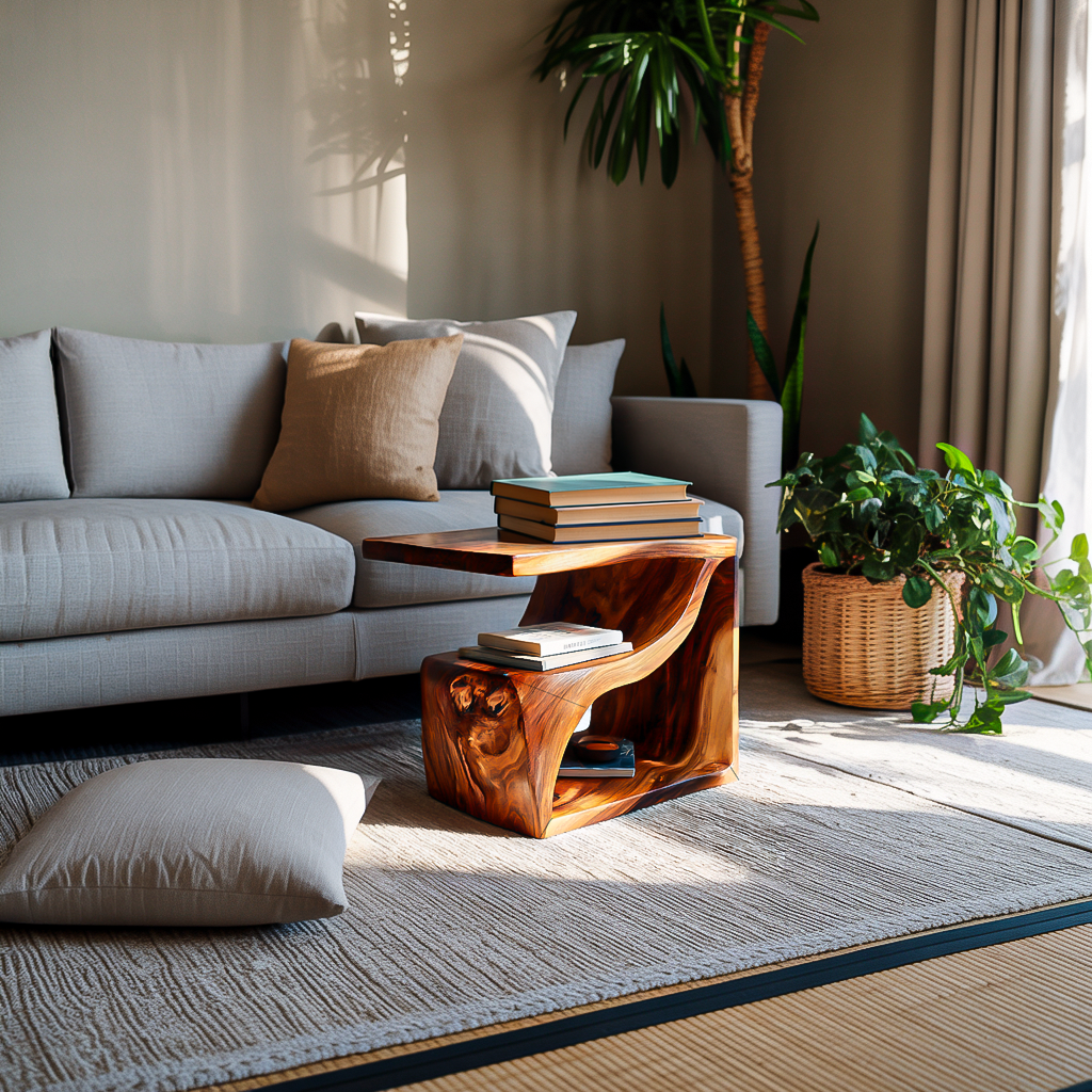 Contemporary Sculptural Wooden Side Table For Living Spaces