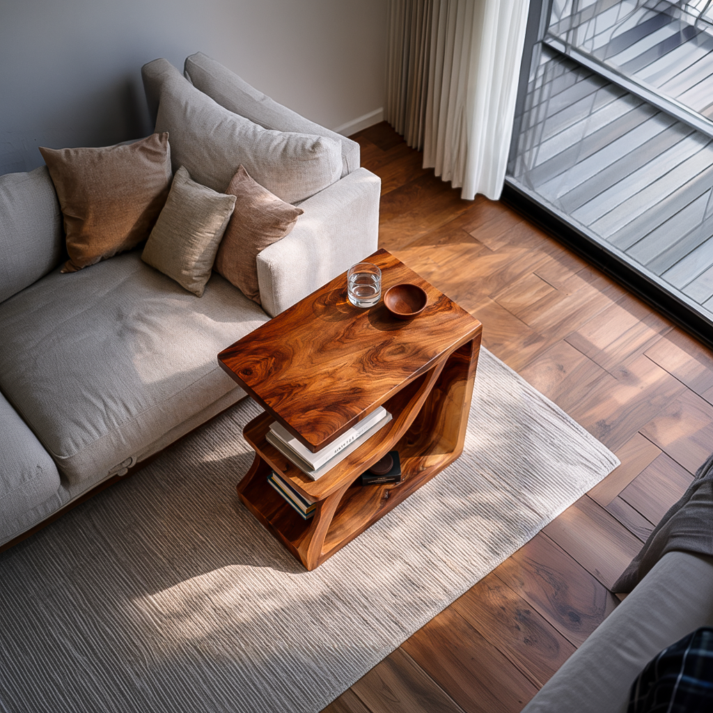 Contemporary Sculptural Wooden Side Table For Living Spaces