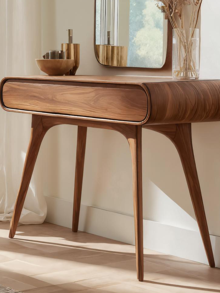Mid Century Vanity Table With Drawers For Bedroom