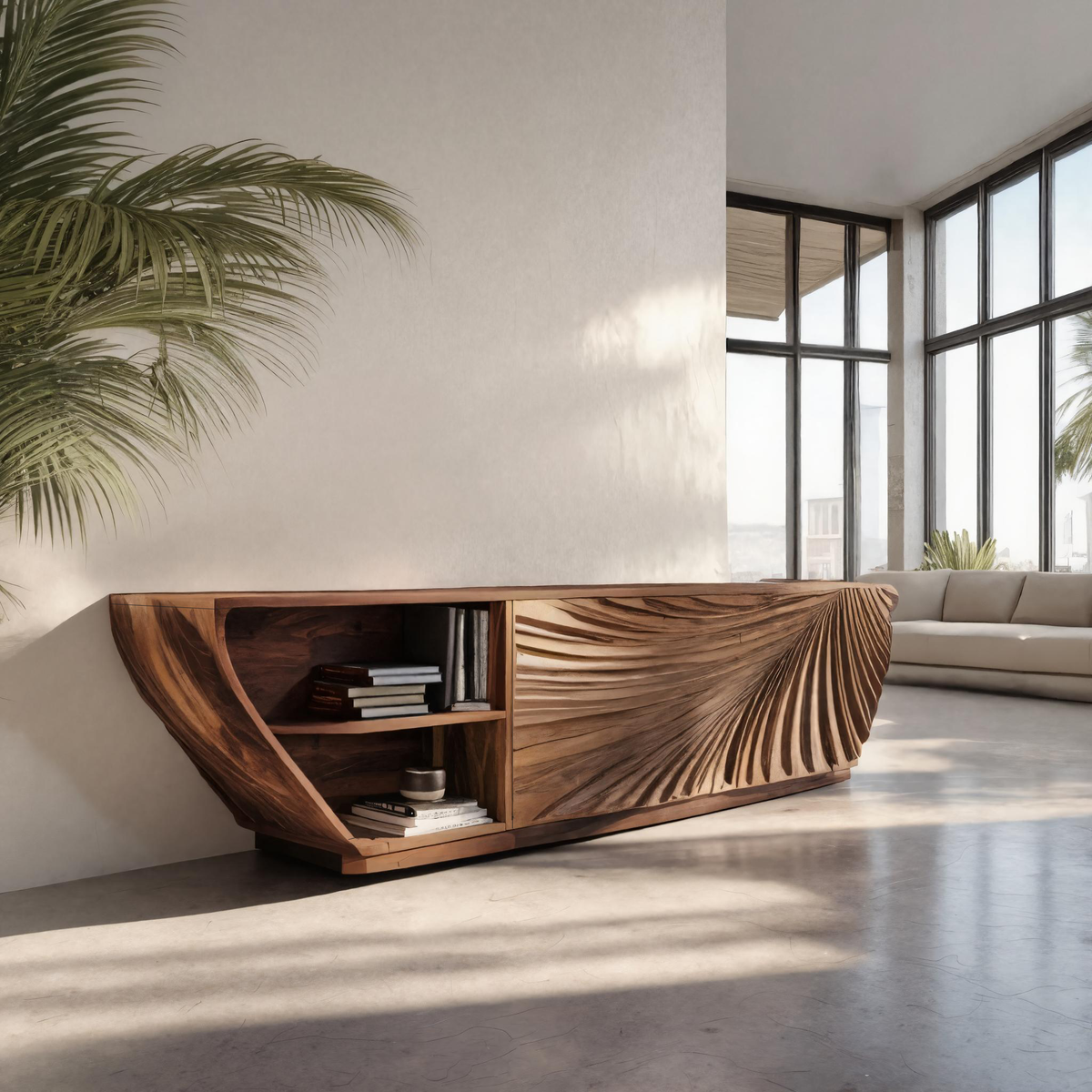Modern Sideboard With Carved Wave For Living Room Or Dining – ET Woodcrafts