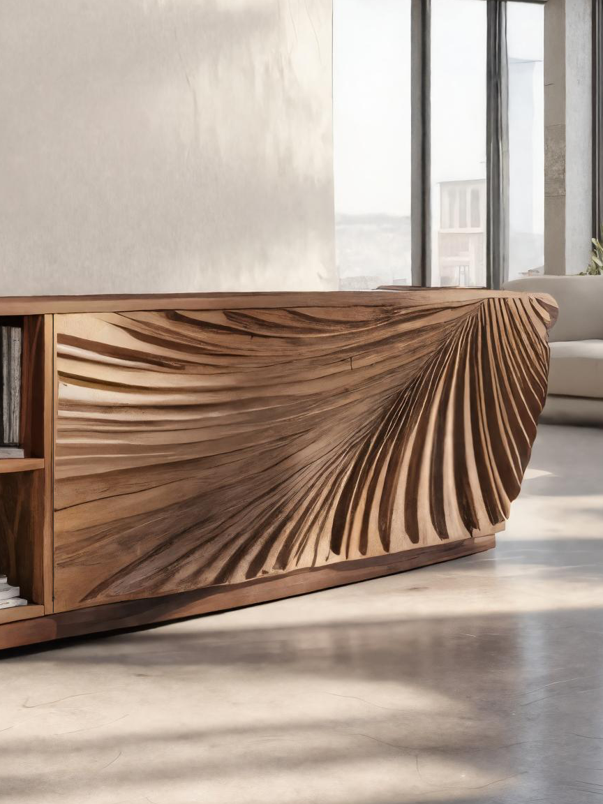 Modern Sideboard With Carved Wave For Living Room Or Dining