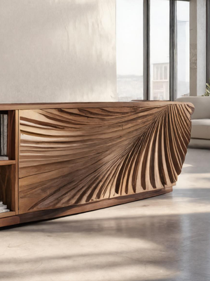 Modern Sideboard With Carved Wave For Living Room Or Dining