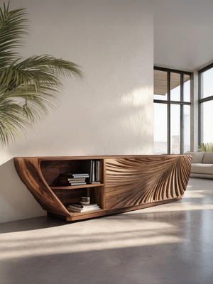 Modern Sideboard With Carved Wave For Living Room Or Dining