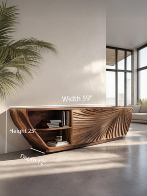 Modern Sideboard With Carved Wave For Living Room Or Dining