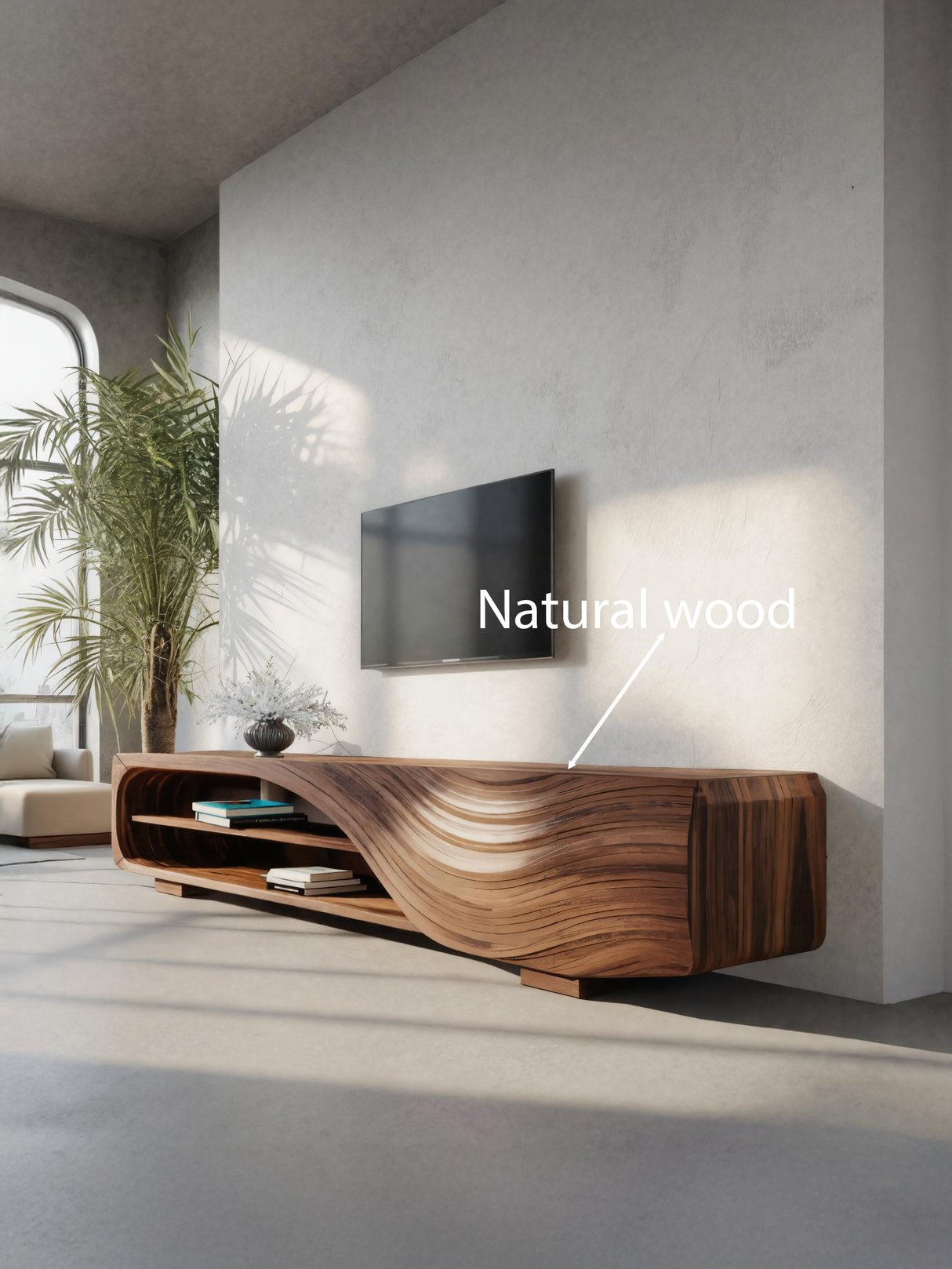 Modern TV Stand With Carved Wave Design For Living Room