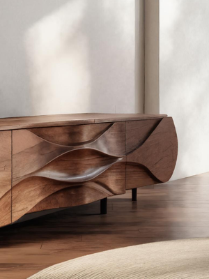 Modern Sideboard With Carved Wave For Living Room