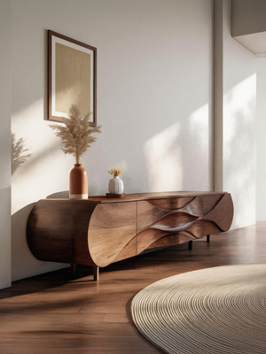 Modern Sideboard With Carved Wave For Living Room