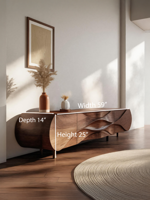 Modern Sideboard With Carved Wave For Living Room