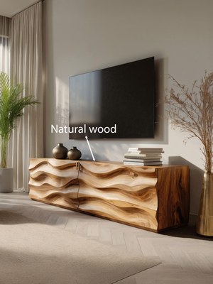 Handmade Carved Media Console With Wave Front For Living Room