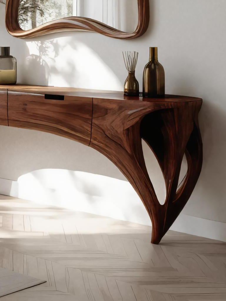 Artistic Sculptural Vanity Table With Drawers For Bedroom