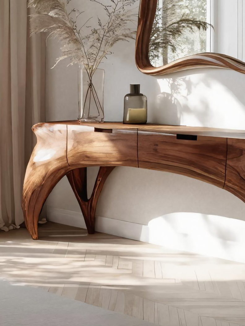 Artistic Sculptural Vanity Table With Drawers For Bedroom