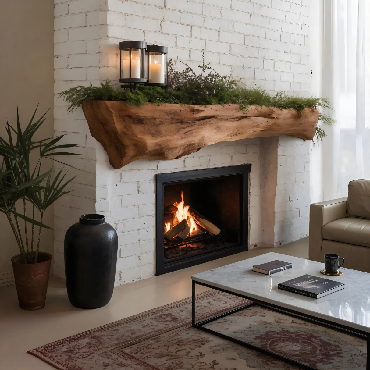 Rustic Fireplace Mantel Beam For Holiday Decoration