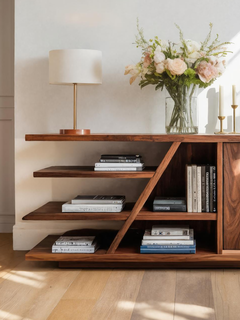 Modern Sideboard With Shelves And Cabinet For Living Room