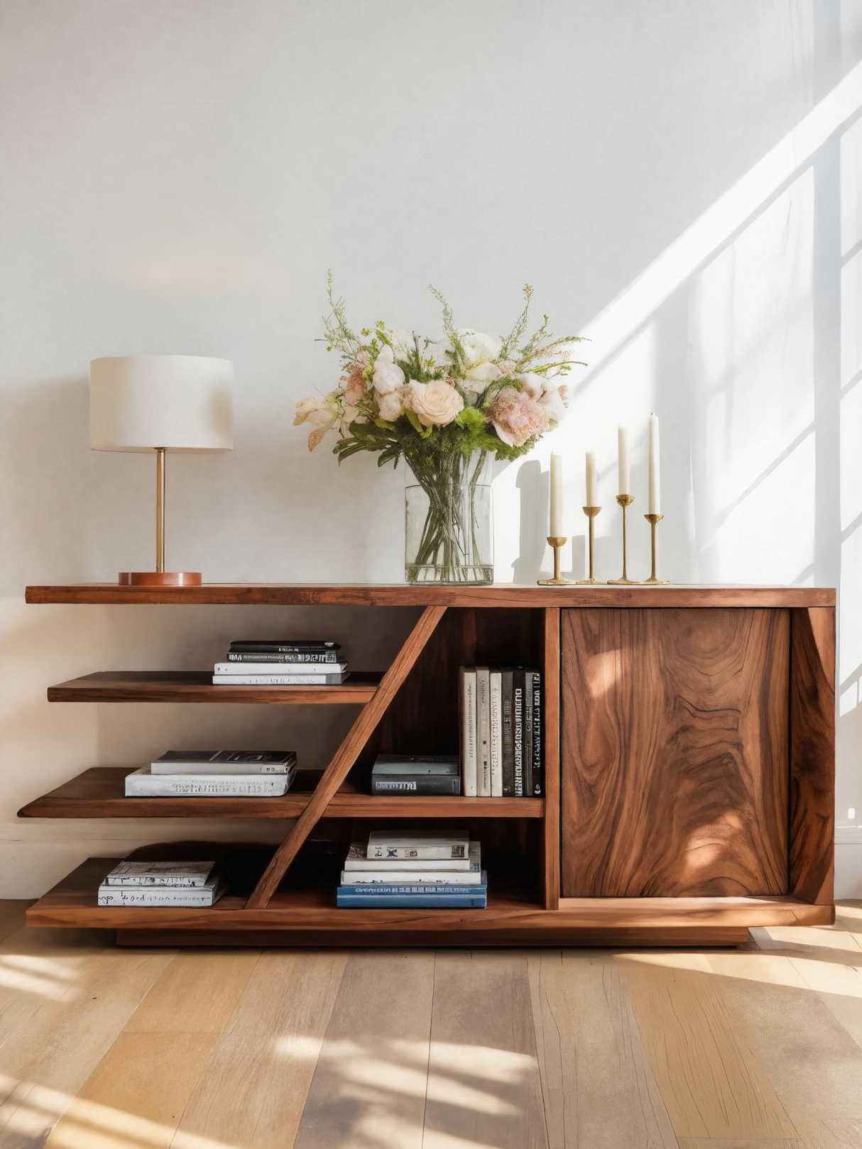 Modern Sideboard With Shelves And Cabinet For Living Room